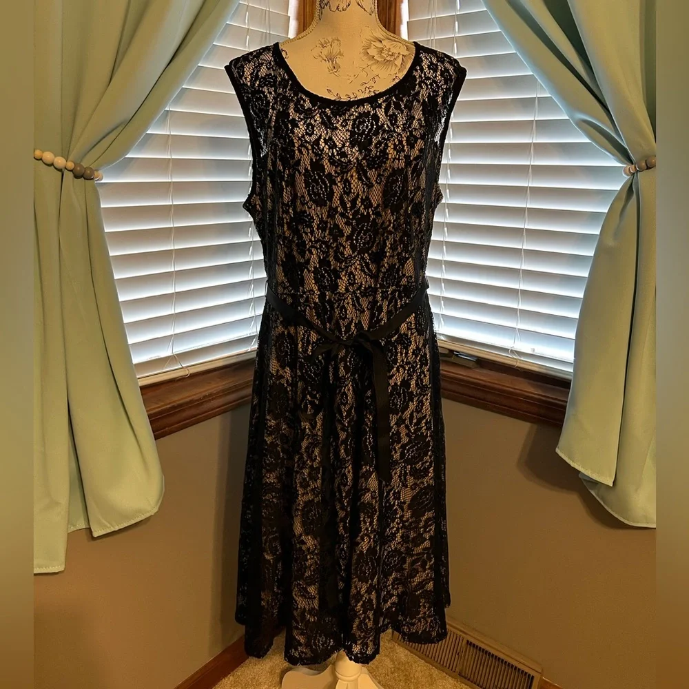 PinkBlush Lace Overlay Tie Accent Maternity Dress - Picture 2 of 9